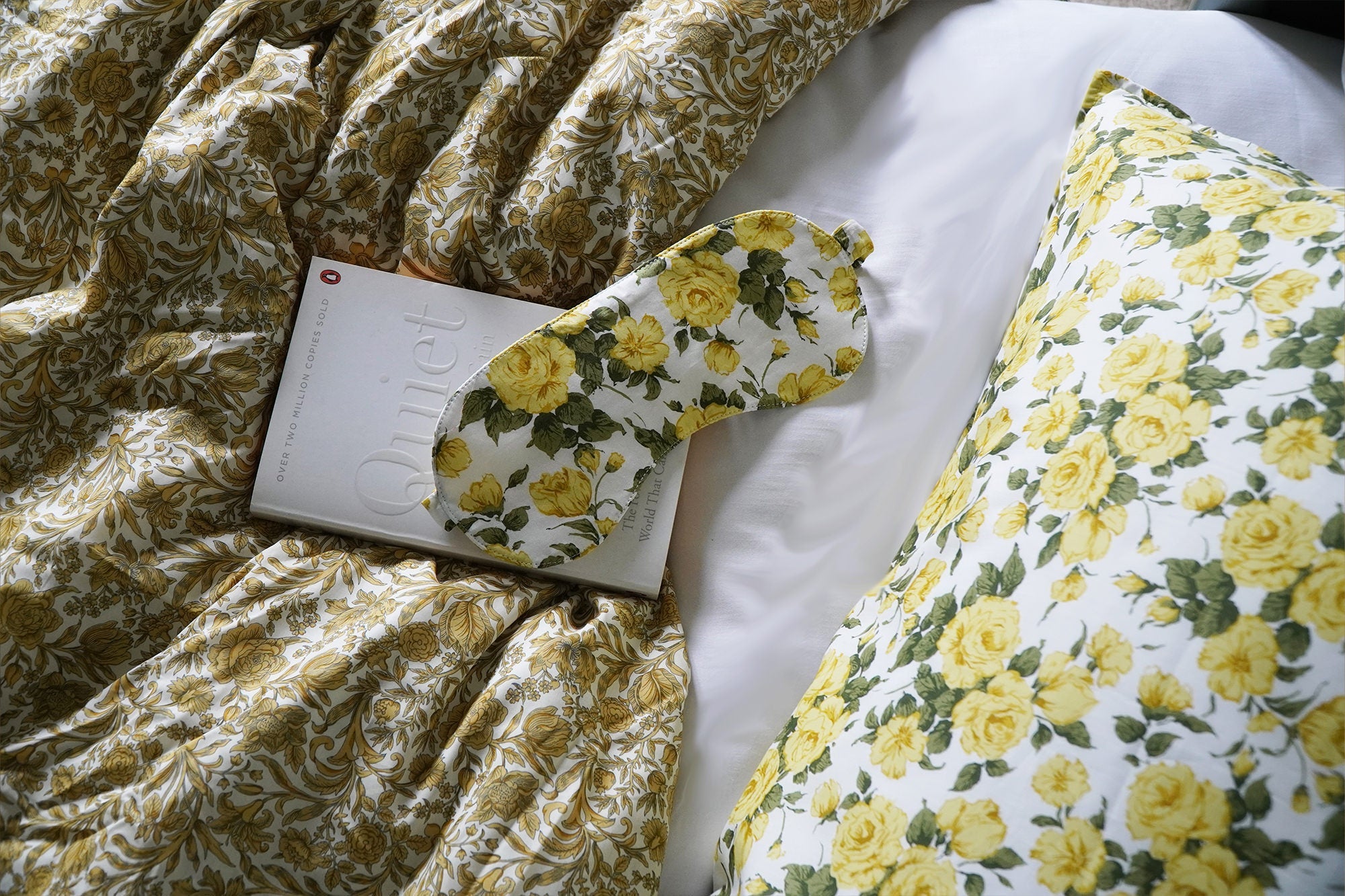 Silk and cotton eye masks made with liberty fabric in floral prints by coco and wolf