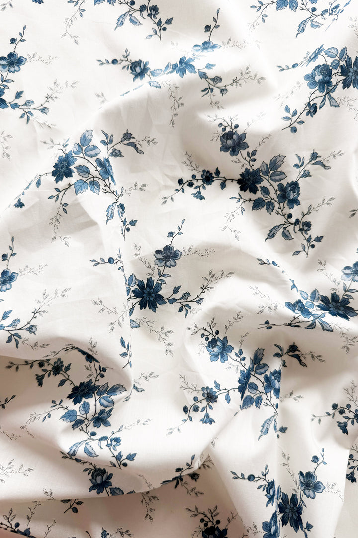 Bridgerton Reversible Scallop Corner Tablecloth made with Liberty Fabric AMELIE LUISE & POSY CORSAGE BLUE