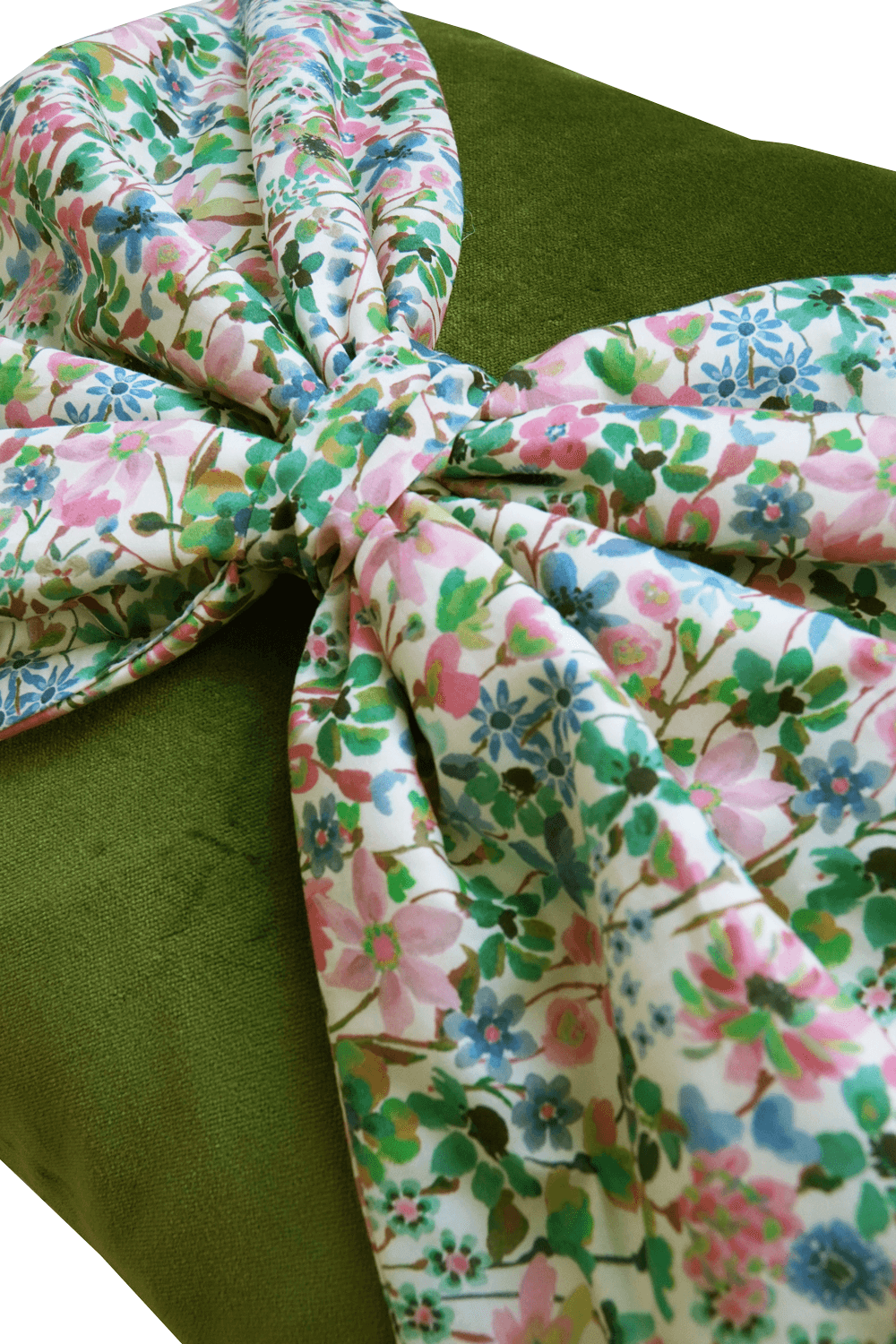 Big Bow Velvet Cushion made with Liberty Fabric DREAMS OF SUMMER