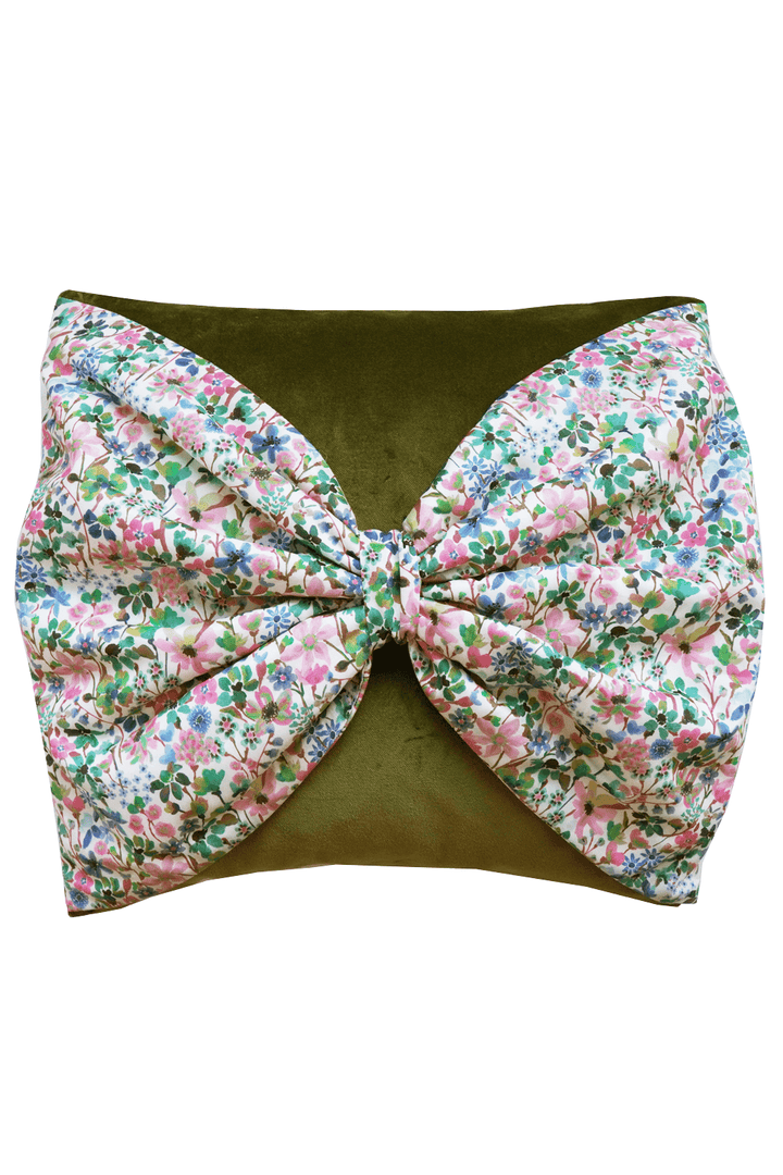 Big Bow Velvet Cushion made with Liberty Fabric DREAMS OF SUMMER