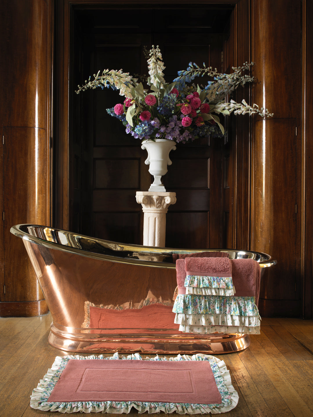 Bridgerton Ruffle Edge Towel made with Liberty Fabric BOUQUET PARADE GREEN & POSY CORSAGE YELLOW