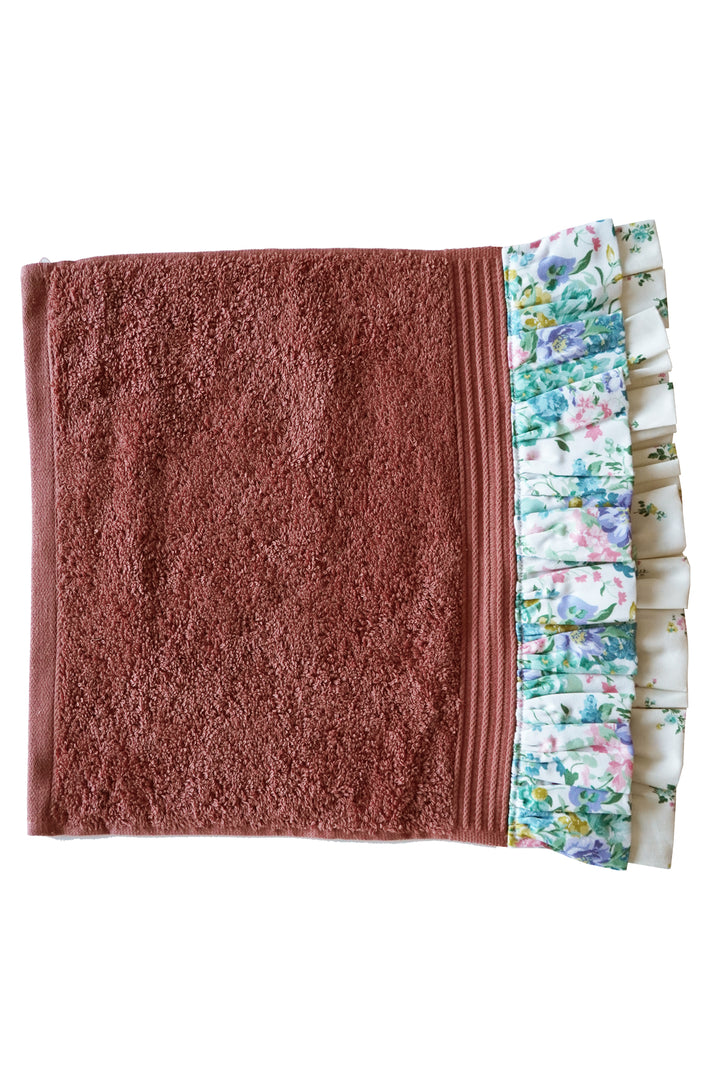 Bridgerton Ruffle Edge Towel made with Liberty Fabric BOUQUET PARADE GREEN & POSY CORSAGE YELLOW