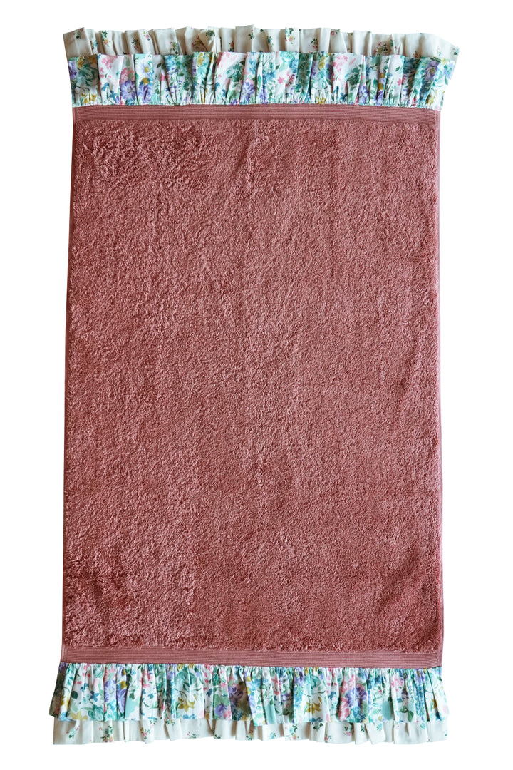 Bridgerton Ruffle Edge Towel made with Liberty Fabric BOUQUET PARADE GREEN & POSY CORSAGE YELLOW