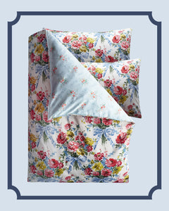 Bridgerton Reversible Duvet Set made with Liberty Fabric BOW BOUQUET & GARDEN BLOOMS
