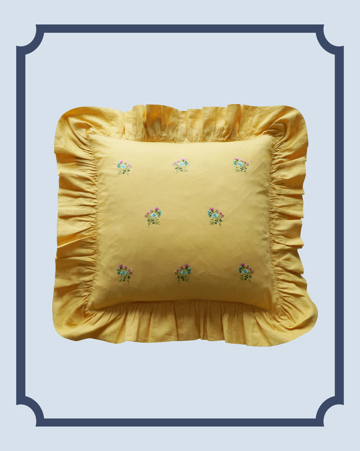 Bridgerton Embroidered Ruffle Cushion made with Linen Liberty Fabric POSY CORSAGE