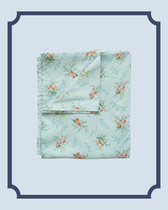 Bridgerton Flat Top Sheet made with Liberty Fabric GARDEN BLOOMS BLUE