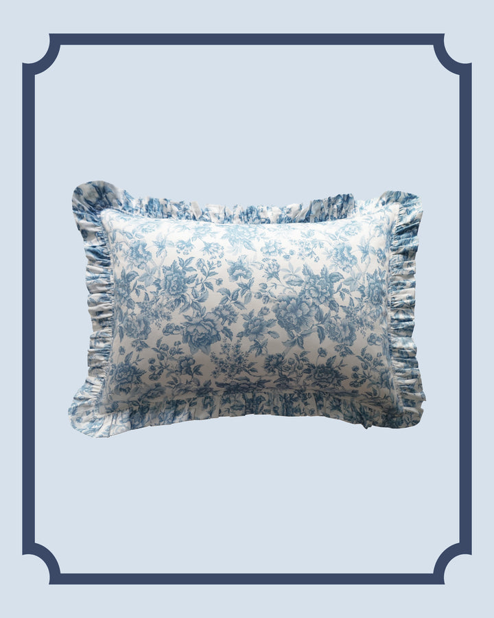 Bridgerton Frill-Edge Pillowcase made with Liberty Fabric REGENCY TRAIL CHINA BLUE