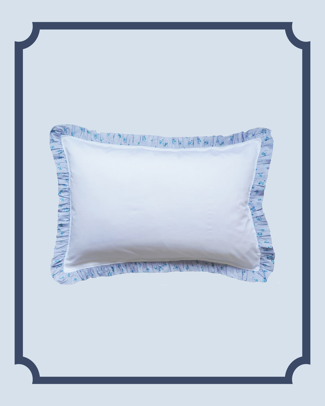 Bridgerton Frill-Edge White Pillowcase made with Liberty Fabric POSEY CORSAGE BLUE