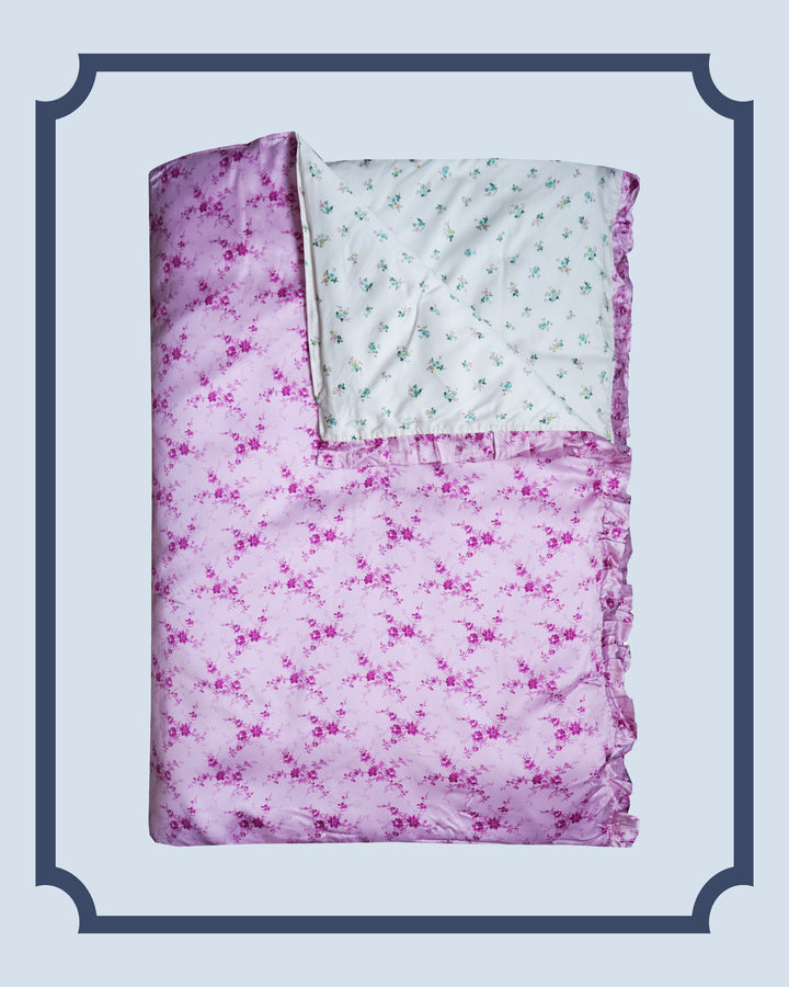 Bridgerton Reversible Ruffle Edge Heirloom Quilt made with Liberty Fabric AMELIE LUISE PINK & POSY CORSAGE YELLOW