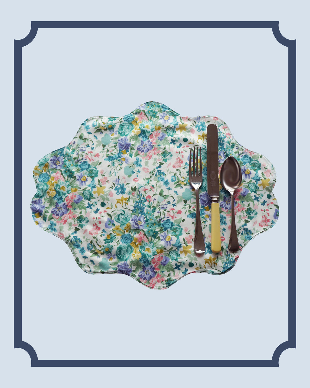 Bridgerton Reversible Wavy Placemat made with Liberty Fabric BOUQUET PARADE GREEN & REGAL BLOSSOM