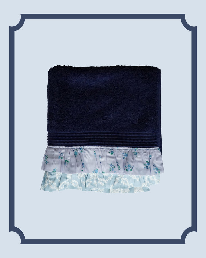 Bridgerton Ruffle-Edge Towel made with Liberty Fabric POSY CORSAGE BLUE & GARLAND HAMPERS