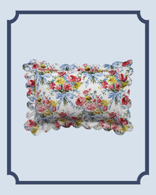 Bridgerton Scallop-Edge Pillowcase made with Liberty Fabric BOW BOUQUET BLUE