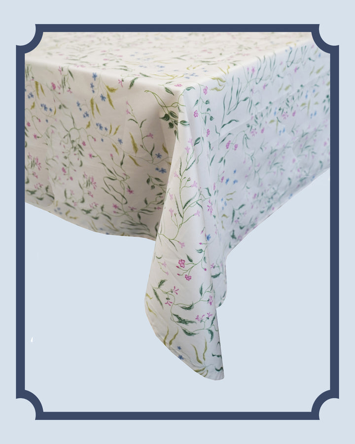 Bridgerton Stitch Edge Tablecloth made with Liberty Fabric REGAL BLOSSOM GREEN
