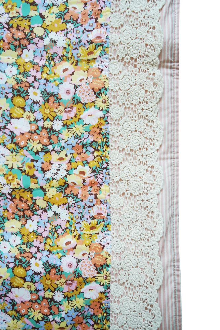 Coco & Wolf × O Pioneers Lace-Trim Picnic Blanket made with Liberty Fabric THORPE YELLOW
