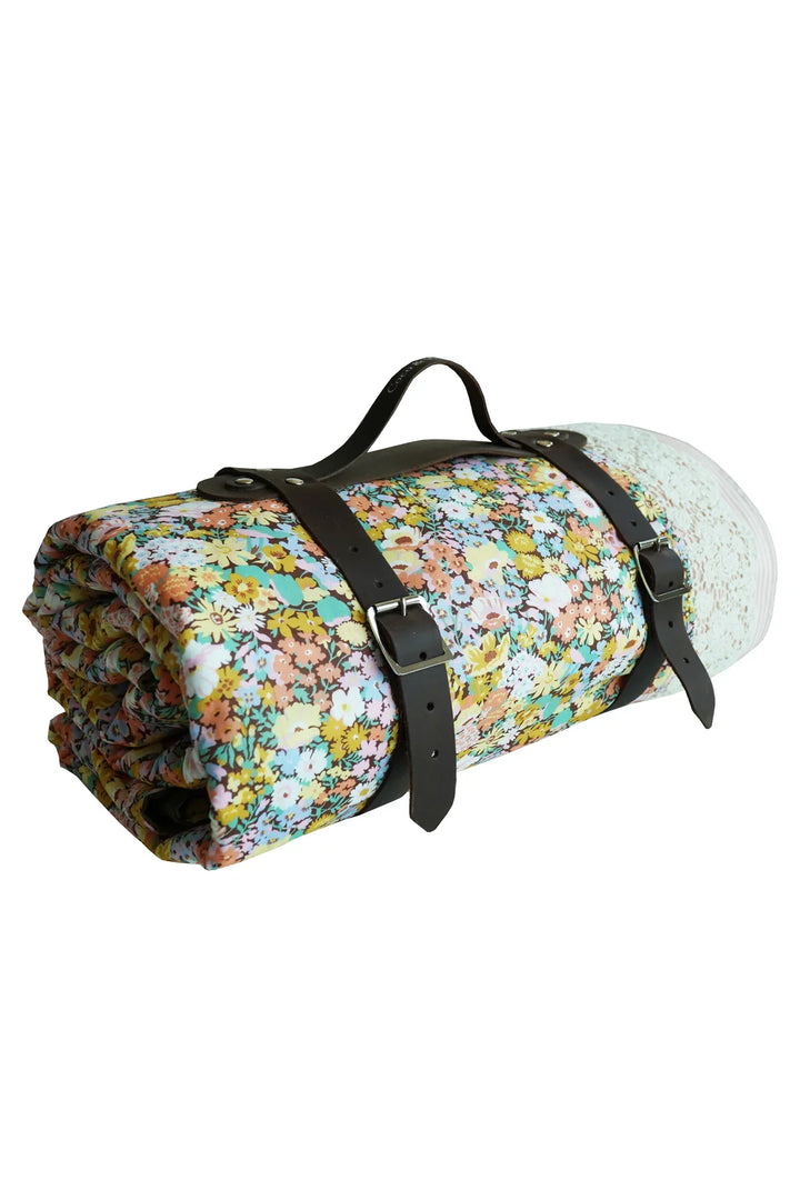 Coco & Wolf × O Pioneers Lace-Trim Picnic Blanket made with Liberty Fabric THORPE YELLOW