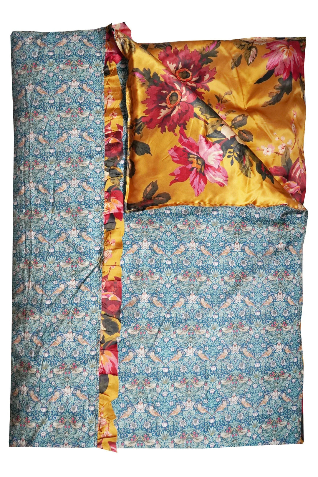Reversible Ruffle Edge Heirloom Quilt made with Liberty Fabric STATELY KRISTINA & STRAWBERRY THIEF