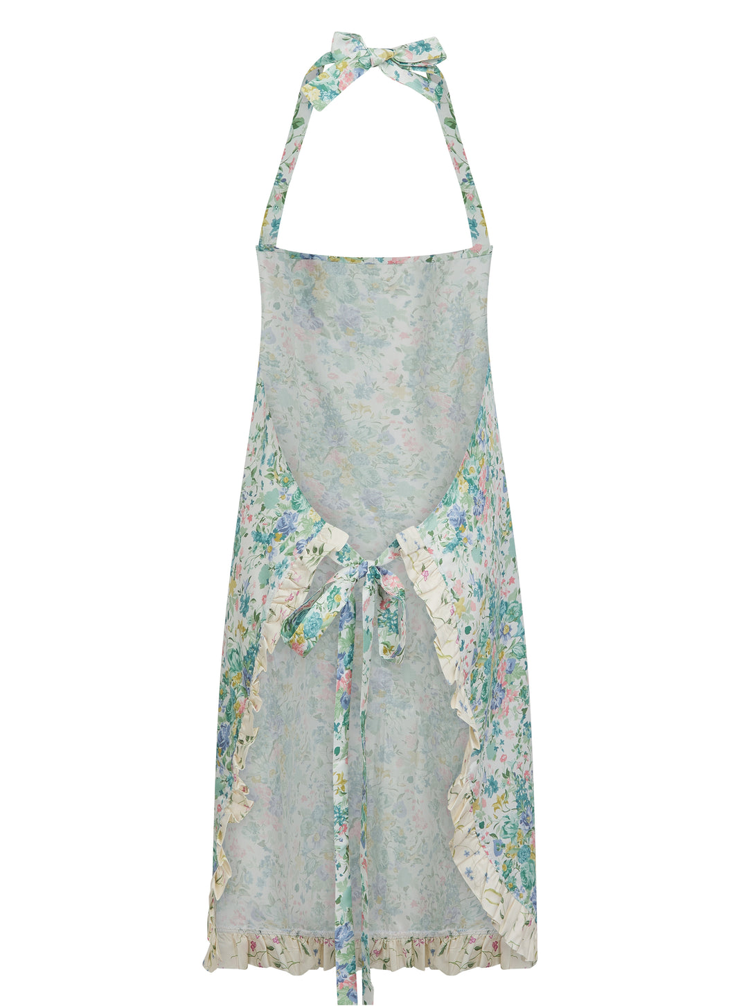 Bridgerton Reversible Ruffle Apron BOUQUET PARADE GREEN & REGAL BLOSSOM