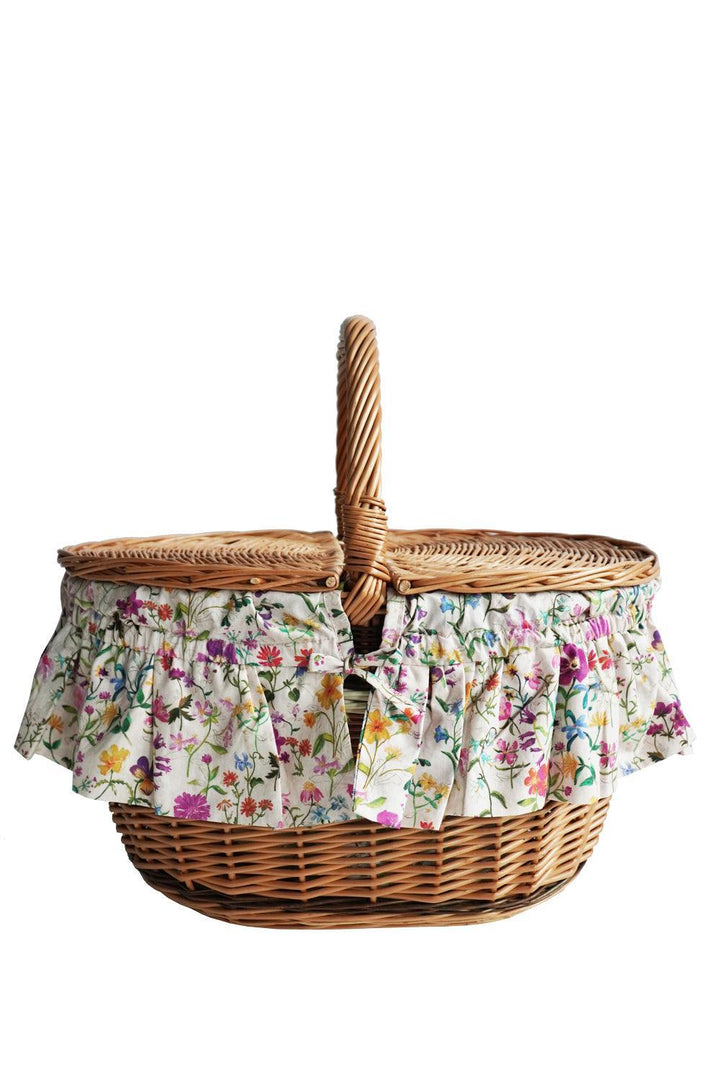 Oval Picnic Basket Hamper made with Liberty Fabric LINEN GARDEN