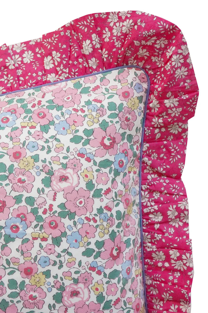 Oblong Ruffle Cushion made with Liberty Fabric BETSY CANDY FLOSS