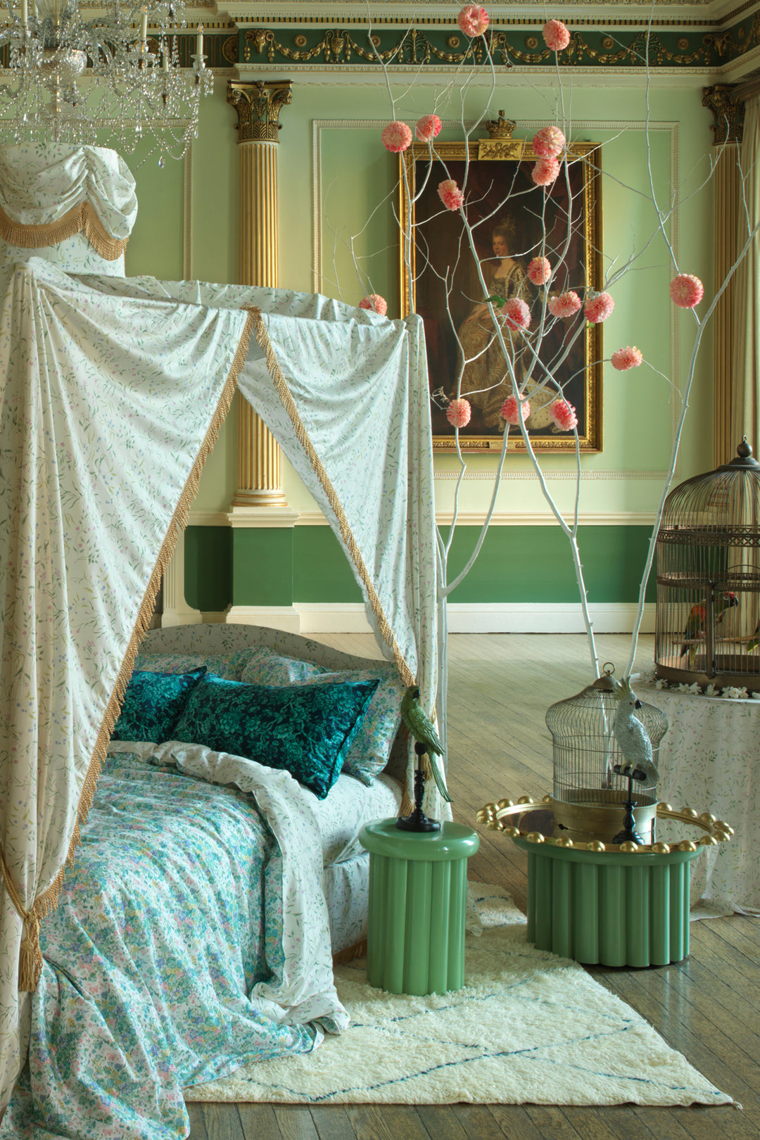 Bridgerton Fitted Sheet made with Liberty Fabric REGAL BLOSSOM GREEN