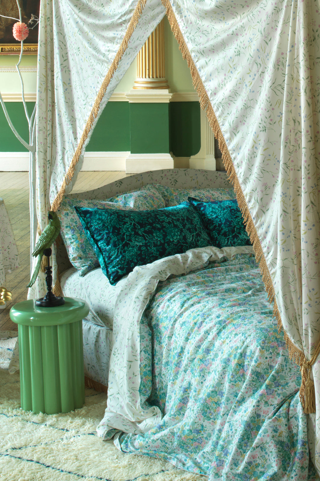 Bridgerton Silk Pillowcase made with Liberty Fabric REGENCY TRAIL GREEN