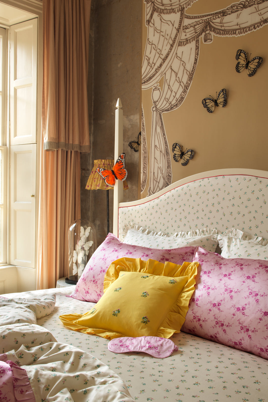 Bridgerton Reversible Ruffle Edge Heirloom Quilt made with Liberty Fabric AMELIE LUISE PINK & POSY CORSAGE YELLOW