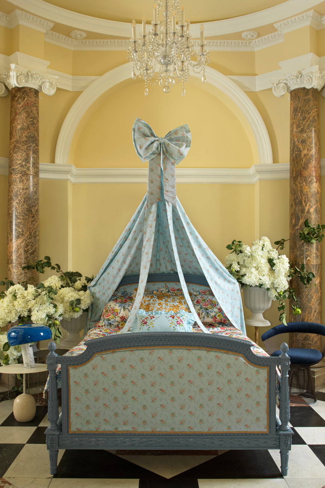 Bridgerton Scallop-Edge Pillowcase made with Liberty Fabric BOW BOUQUET BLUE