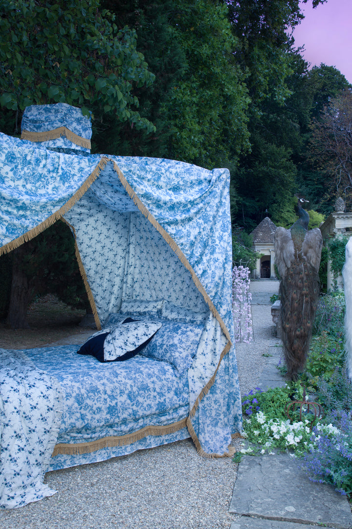 Bridgerton Fitted Sheet made with Liberty Fabric REGENCY TRAIL CHINA BLUE