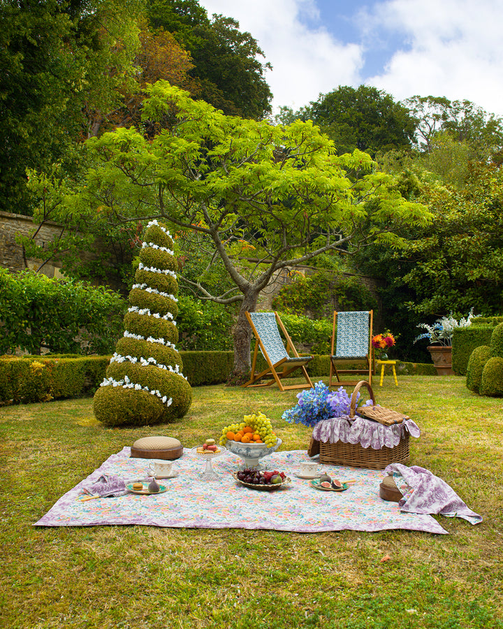 Bridgerton Picnic Blanket made with Liberty Fabric BOUQUET PARADE PEACH & REGENCY TRAIL PURPLE