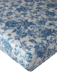 Fitted Sheet made with Liberty Fabrics & Bridgerton REGENCY TRAIL CHINA BLUE