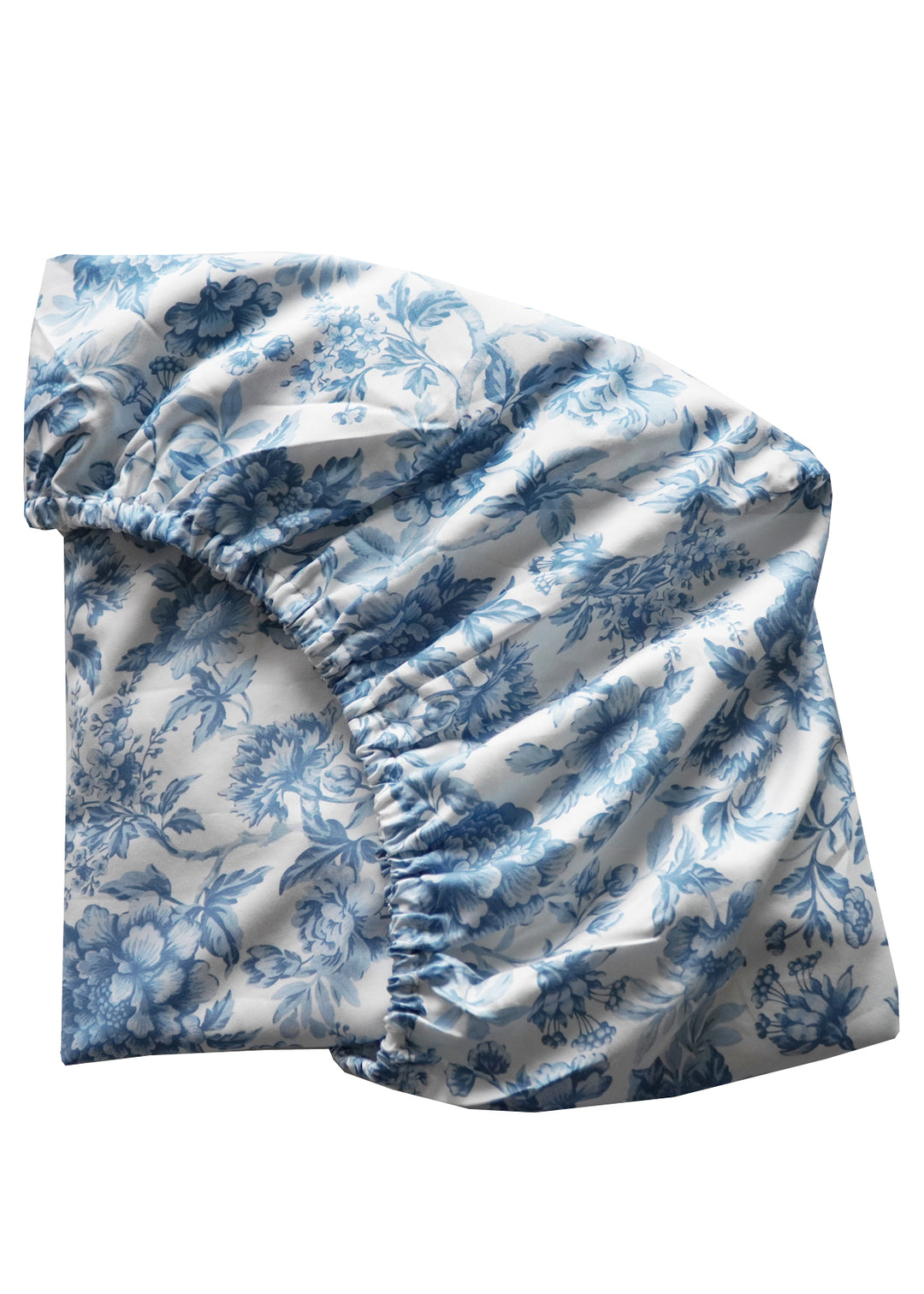 Bridgerton Fitted Sheet made with Liberty Fabric REGENCY TRAIL CHINA BLUE