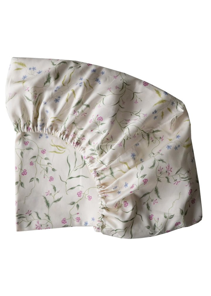 Bridgerton Fitted Sheet made with Liberty Fabric REGAL BLOSSOM GREEN
