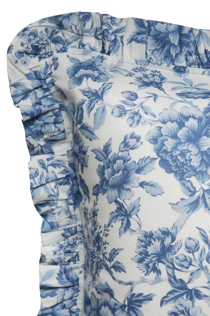 Bridgerton Frill-Edge Pillowcase made with Liberty Fabric REGENCY TRAIL CHINA BLUE