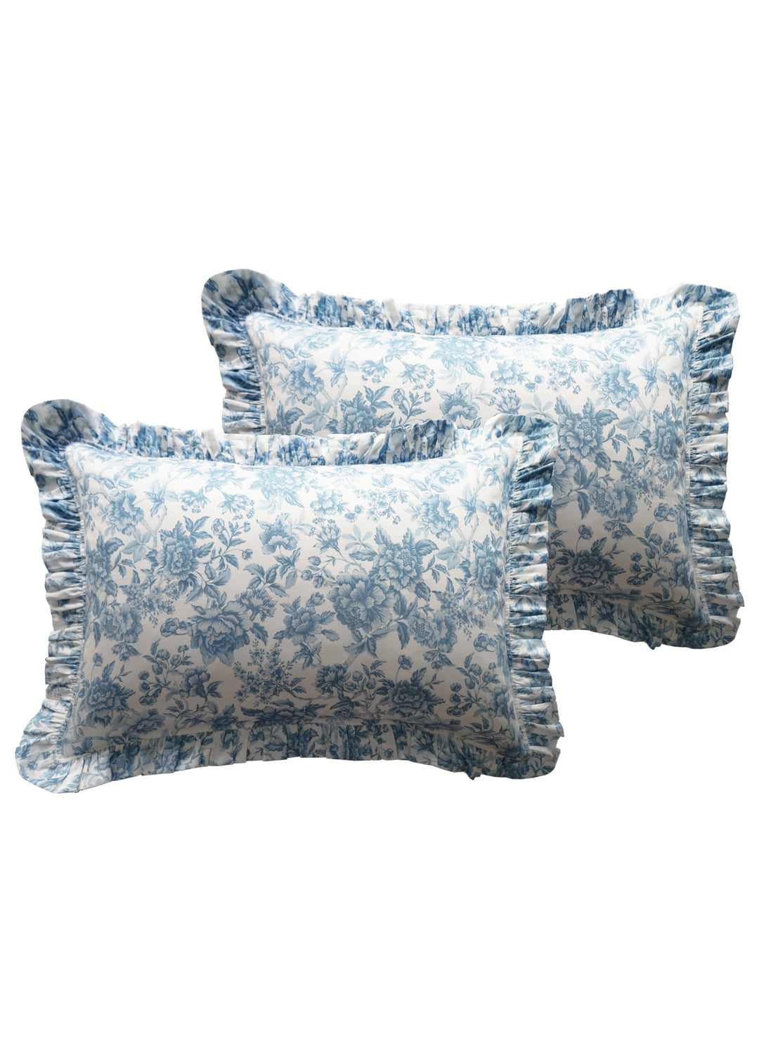Bridgerton Frill-Edge Pillowcase made with Liberty Fabric REGENCY TRAIL CHINA BLUE