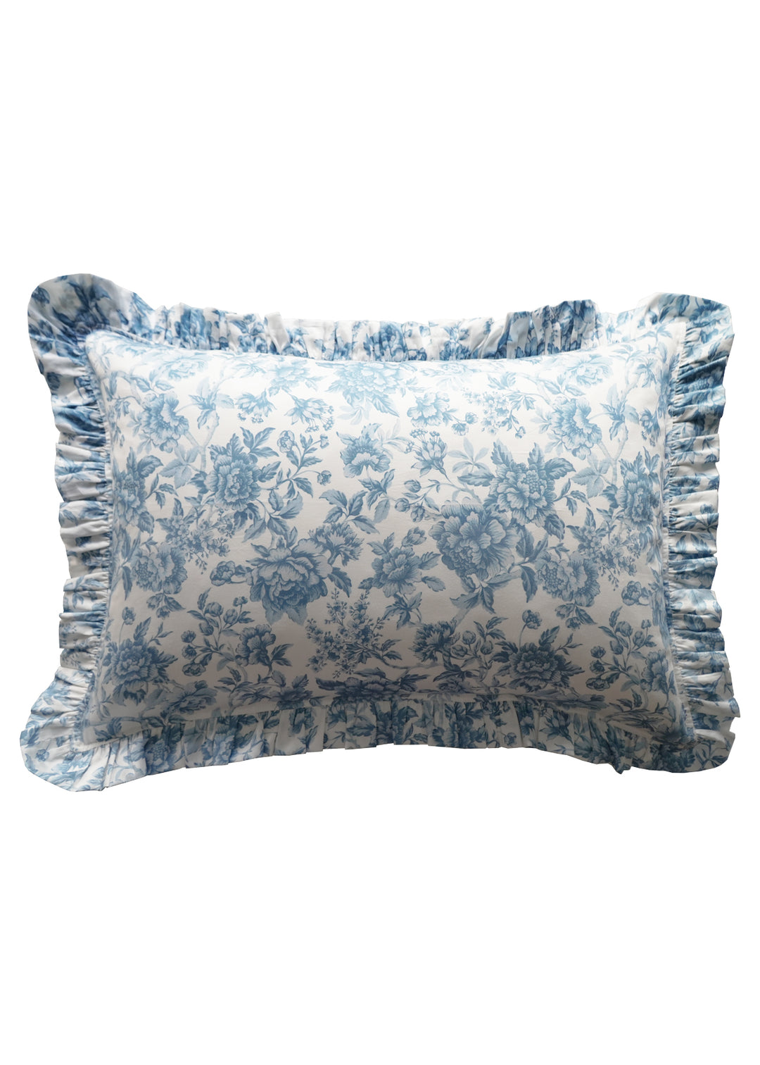 Bridgerton Frill-Edge Pillowcase made with Liberty Fabric REGENCY TRAIL CHINA BLUE