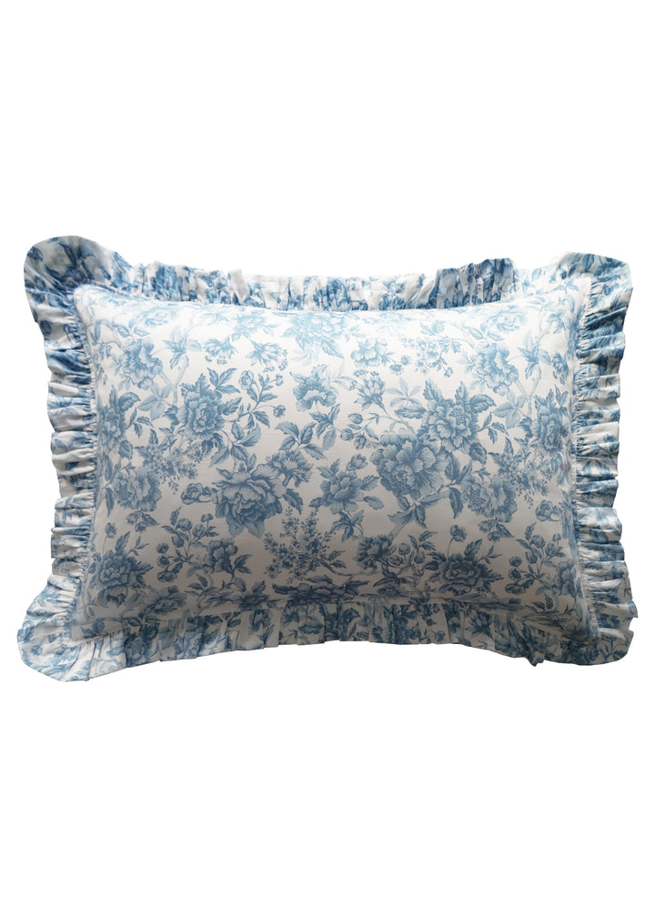 Bridgerton Frill-Edge Pillowcase made with Liberty Fabric REGENCY TRAIL CHINA BLUE
