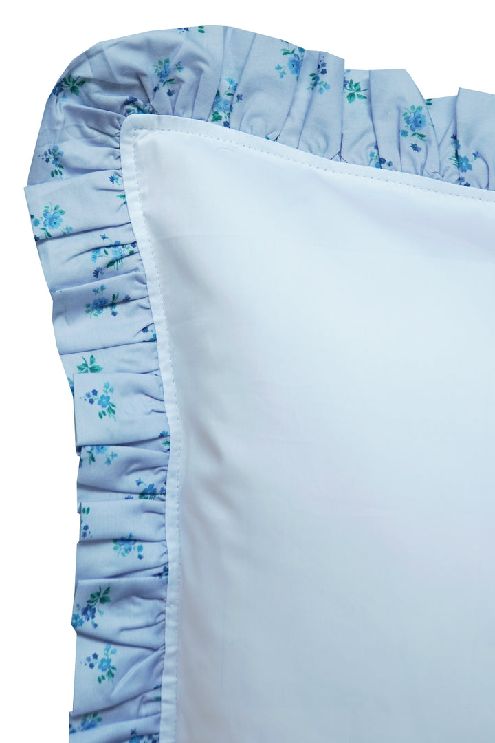 Bridgerton Frill-Edge White Duvet Set made with Liberty Fabric POSEY CORSAGE BLUE