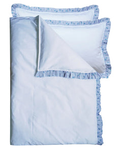 Frill-Edge White Duvet Set made with Liberty Fabrics & Bridgerton POSY CORSAGE BLUE