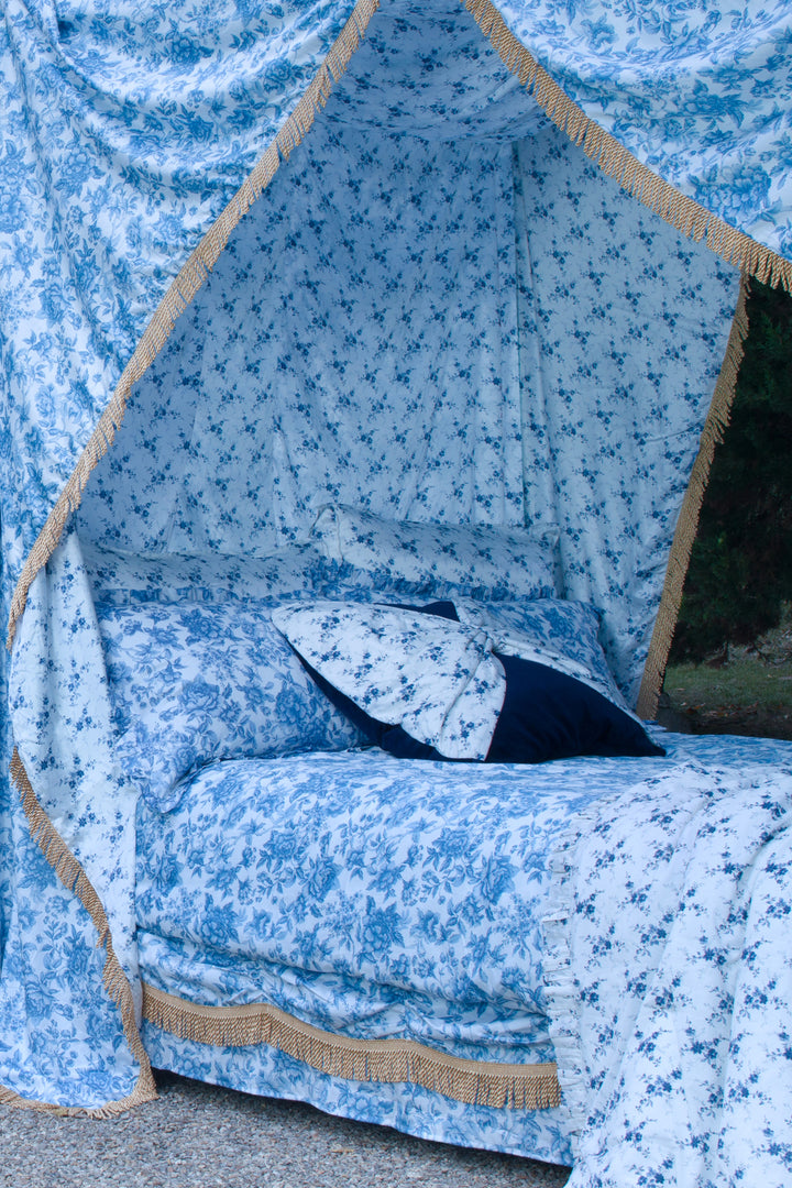 Bridgerton Fitted Sheet made with Liberty Fabric REGENCY TRAIL CHINA BLUE