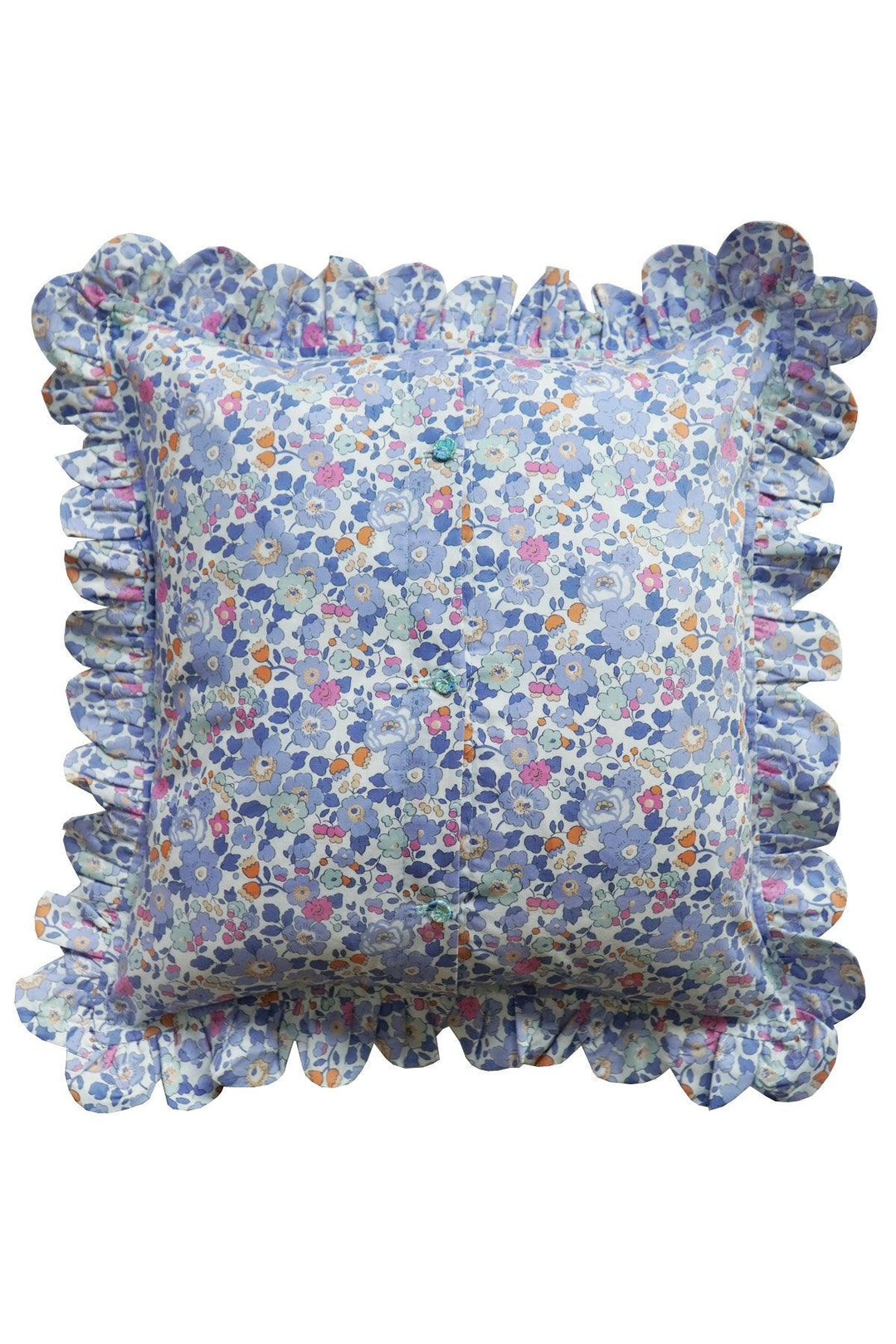Coco & Wolf x Polly Wren Studios Embroidered Letter Scallop Edge Cushion made with Liberty Fabric BETSY
