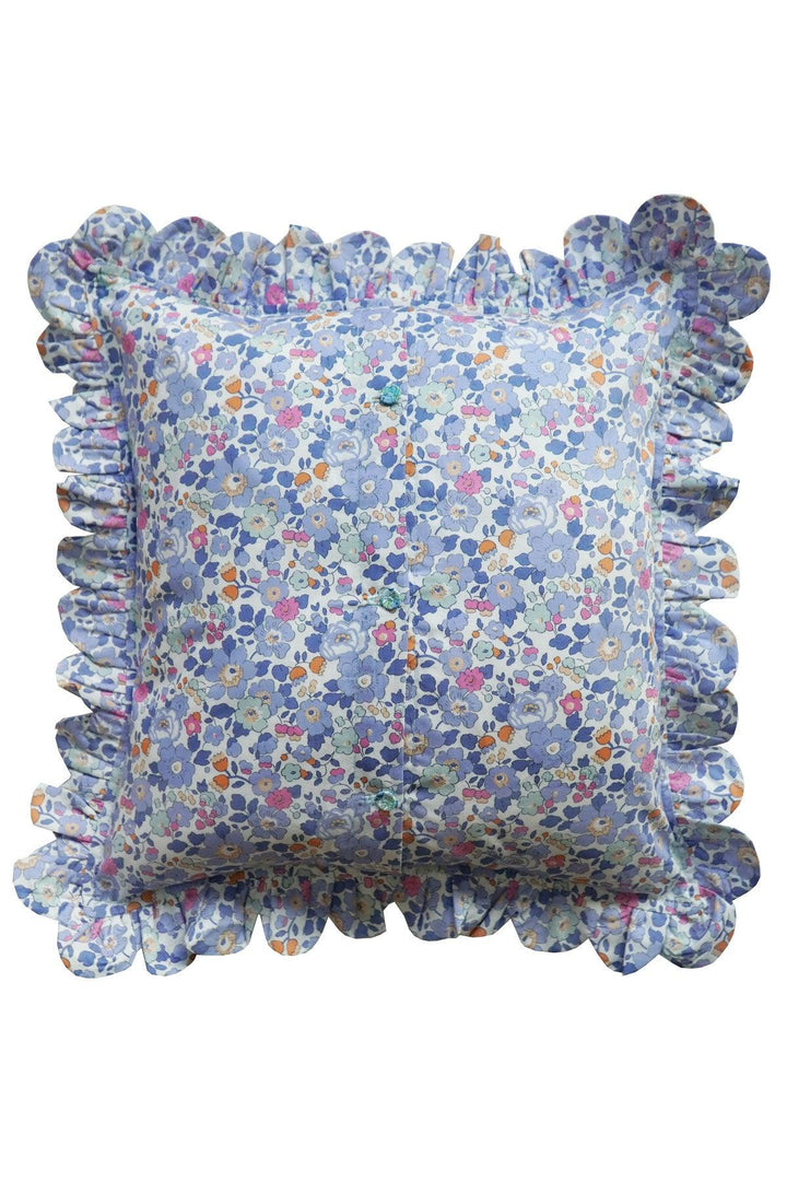 Coco & Wolf x Polly Wren Studios Embroidered Letter Scallop Edge Cushion made with Liberty Fabric BETSY
