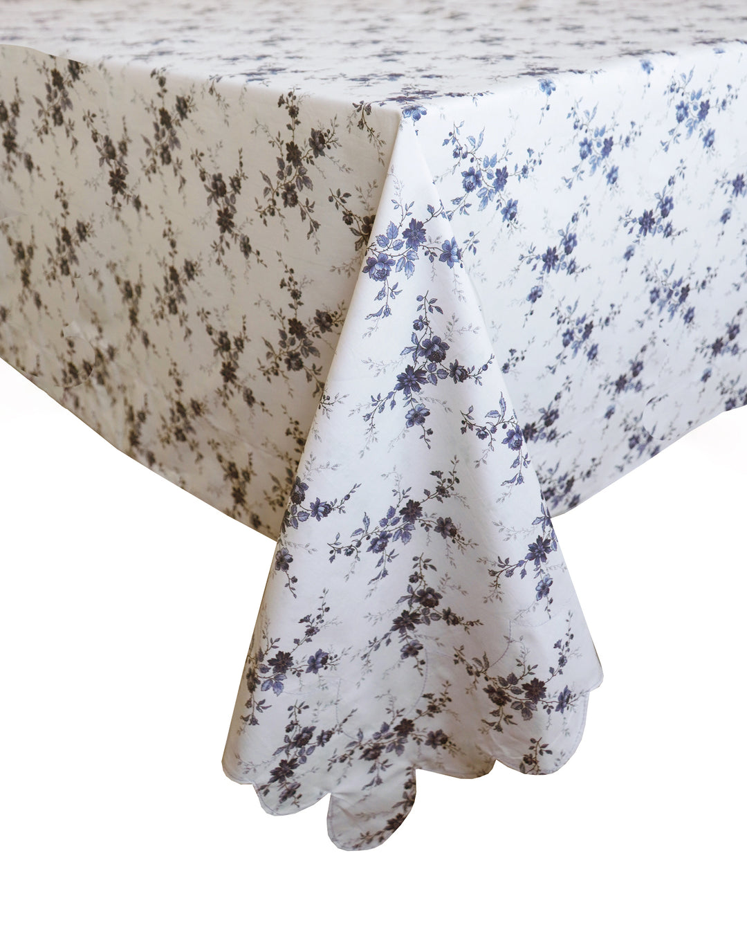 Bridgerton Reversible Scallop Corner Tablecloth made with Liberty Fabric AMELIE LUISE & POSY CORSAGE BLUE