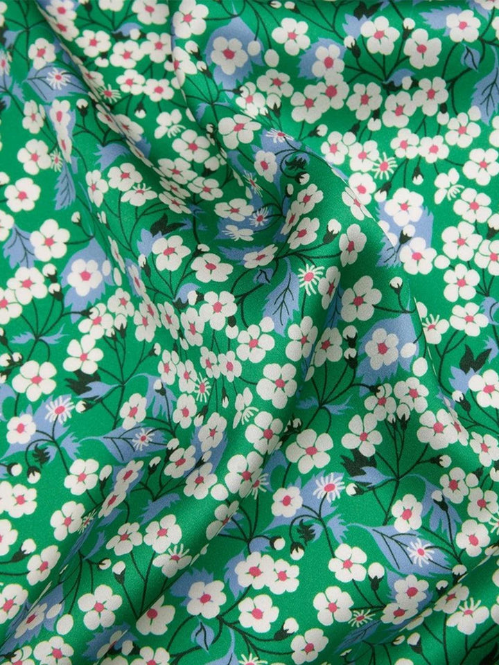 Liberty Fabric Belgravia Silk Satin MITSI EMERALD GREEN - Coco & Wolf