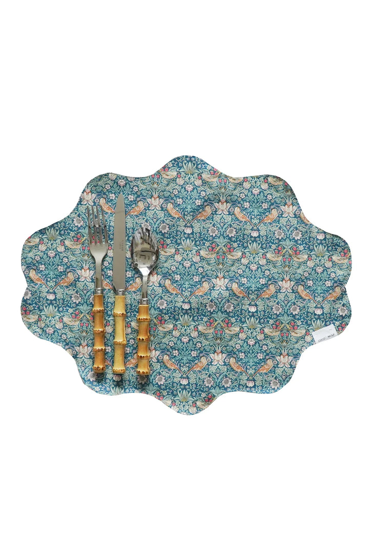 Reversible Wavy Placemat made with Liberty Fabric STRAWBERRY THIEF & WILTSHIRE - Coco & Wolf