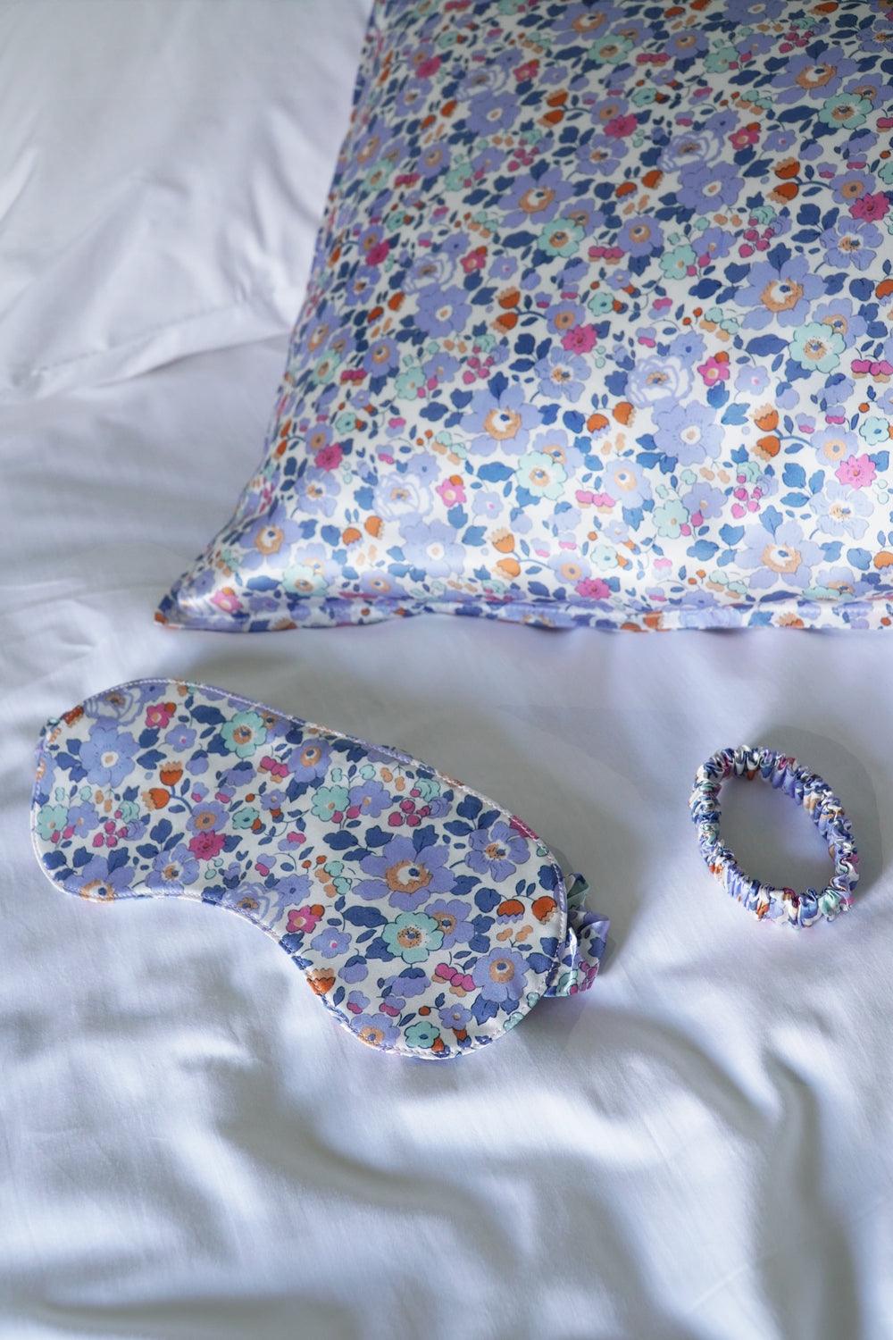Silk Eye Mask made with Liberty Fabric BETSY LAVENDER BLUE