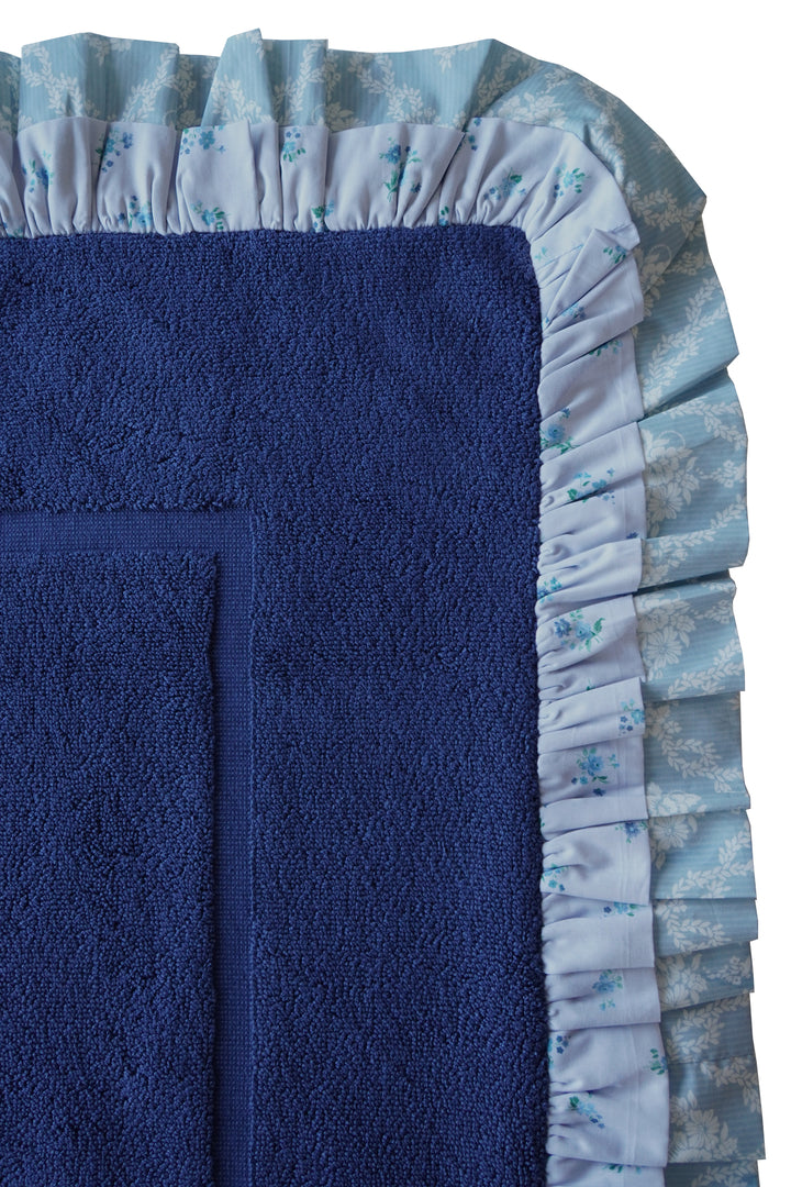 Bridgerton Ruffle-Edge Bath Mat made with Liberty Fabric POSY CORSAGE BLUE & GARLAND HAMPERS