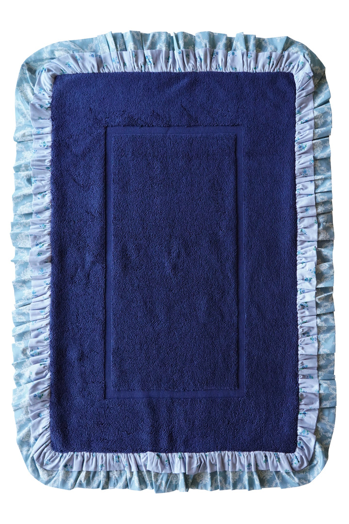 Bridgerton Ruffle-Edge Bath Mat made with Liberty Fabric POSY CORSAGE BLUE & GARLAND HAMPERS