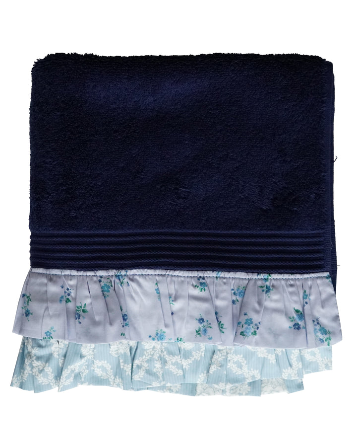 Bridgerton Ruffle-Edge Towel made with Liberty Fabric POSY CORSAGE BLUE & GARLAND HAMPERS