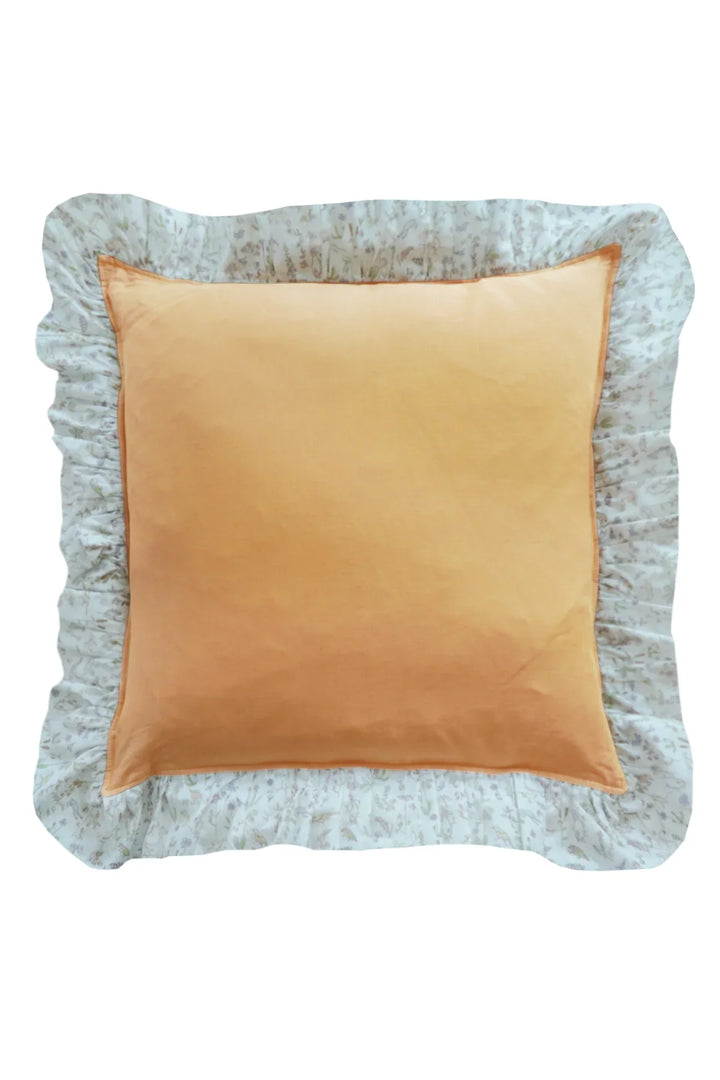 Ruffle Cushion made with Linen Liberty Fabric Turmeric and Theo Green - Coco & Wolf