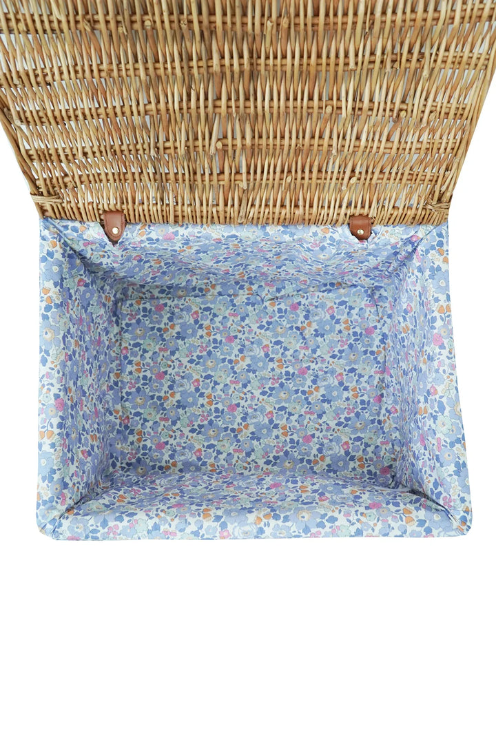 Wicker Lidded Storage Hamper lined with Liberty Fabric BETSY LAVENDER BLUE - Coco & Wolf
